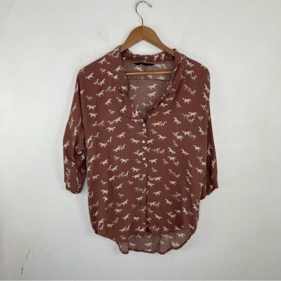 Knot Sisters Novelty Horse Print 3/4 Sleeves Blouse Top Size Small - Picture 11 of 11
